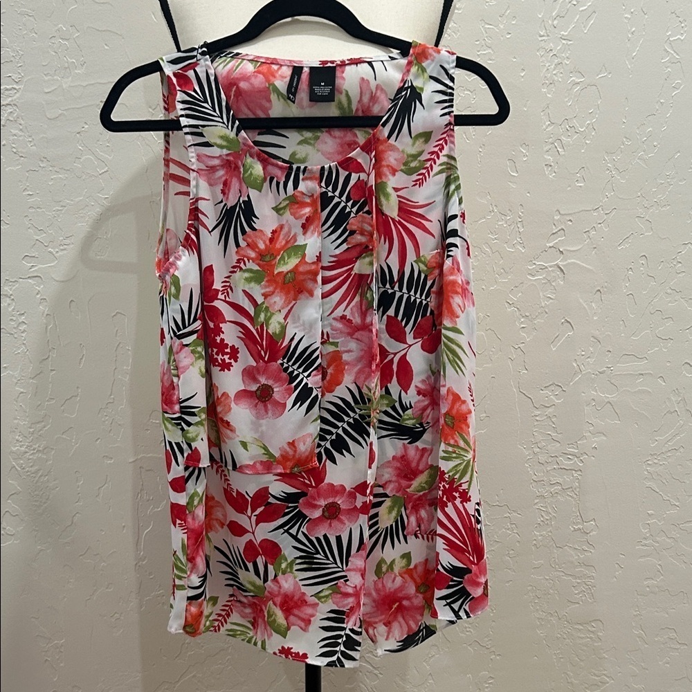 New Directions Floral Tank Top - Red and Green